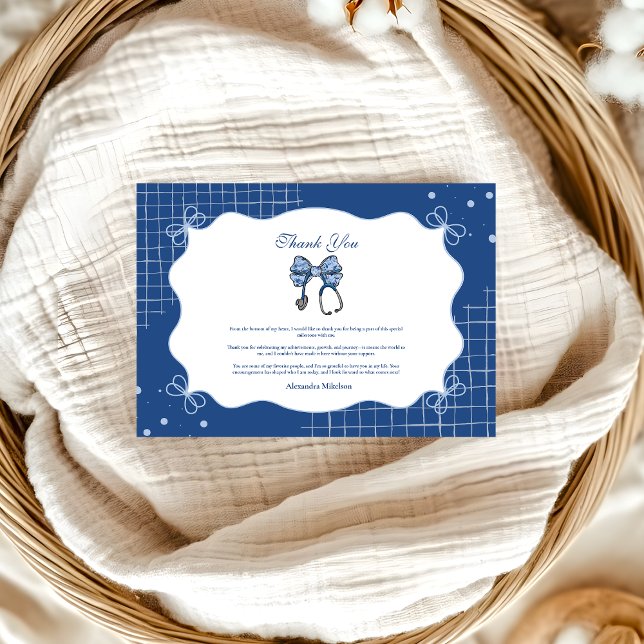Blue Toile Bow Nurse School Grad Tack Kort (Skapare uppladdad)