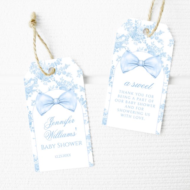 Blue Toile Bow Tie Boho Pojke Shower Tack Presentetikett (Skapare uppladdad)