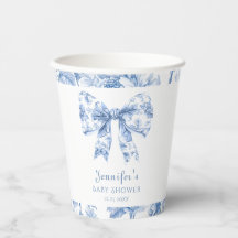 Blue Toile Bow Vintage Baby Shower Papper Kopp