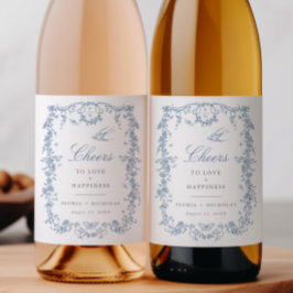 Blue Toile Bröllop Vin Flaska etikett Chinoiserie