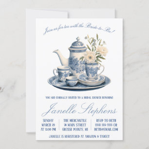 Blue Toile China Victorian Tea Party Möhippa Inbjudningar