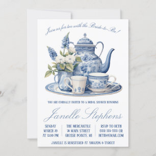 Blue Toile China Victorian Tea Party Möhippa Inbjudningar