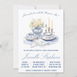 Blue Toile China Victorian Tea Party Möhippa Inbjudningar