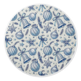 Blue Toile Christmas Ornaments, Bells & Ribbon Knopp