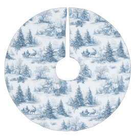 Blue Toile Christmas Pattern Julgransmatta Borstad Polyester