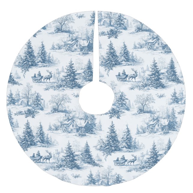 Blue Toile Christmas Pattern  Julgransmatta Borstad Polyester (Framsidan)