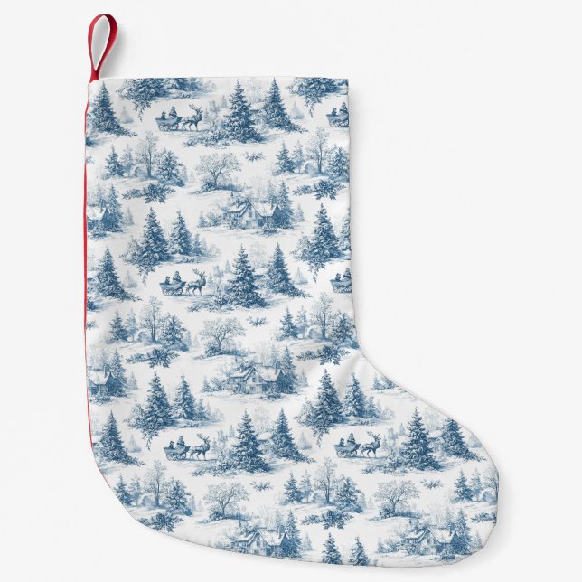 Blue Toile Christmas Pattern  Liten Julstrumpa (Framsidan)