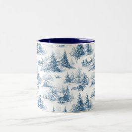 Blue Toile Christmas Pattern Två-Tonad Mugg