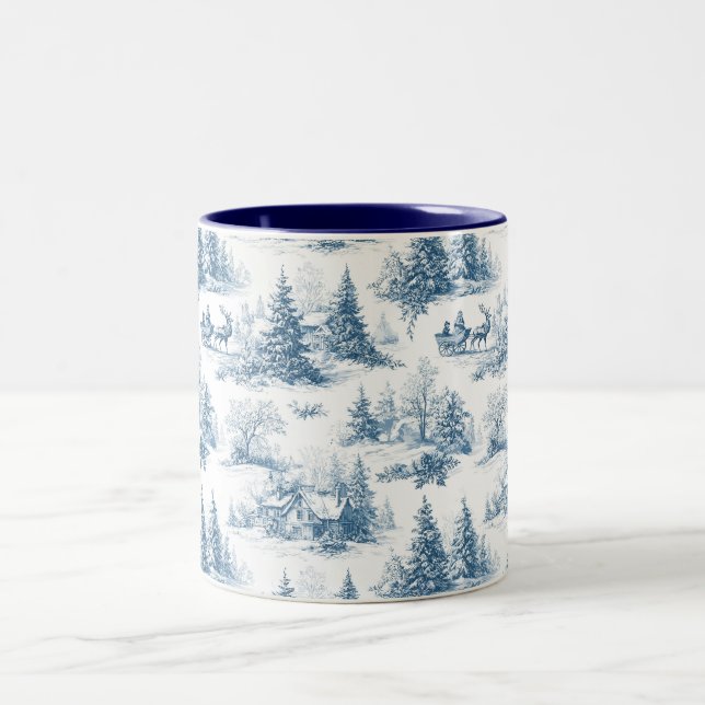 Blue Toile Christmas Pattern  Två-Tonad Mugg (Center)