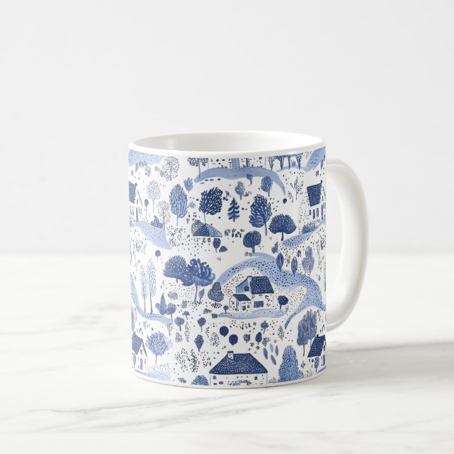 Blue Toile Countryside Scene (4) Kaffemugg (Framsida höger)