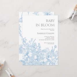 Blue Toile de Jouy Baby in Bloom Baby Shower2 Inbjudningar