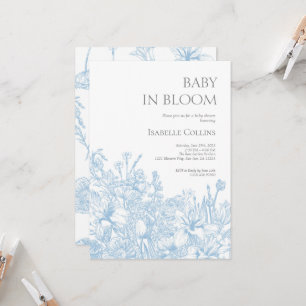 Blue Toile de Jouy Baby in Bloom Baby Shower2 Inbjudningar