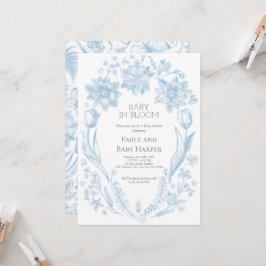 Blue Toile de Jouy Baby in Bloom Baby Shower 3 Inbjudningar