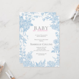 Blue Toile de Jouy Baby in Bloom Baby Shower Invit Inbjudningar