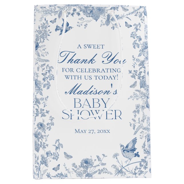 Blue Toile De Jouy Baby Shower Favors favoriter (Framsidan)