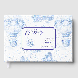 Blue Toile de Jouy Baby Shower Guest Book Gästböcker
