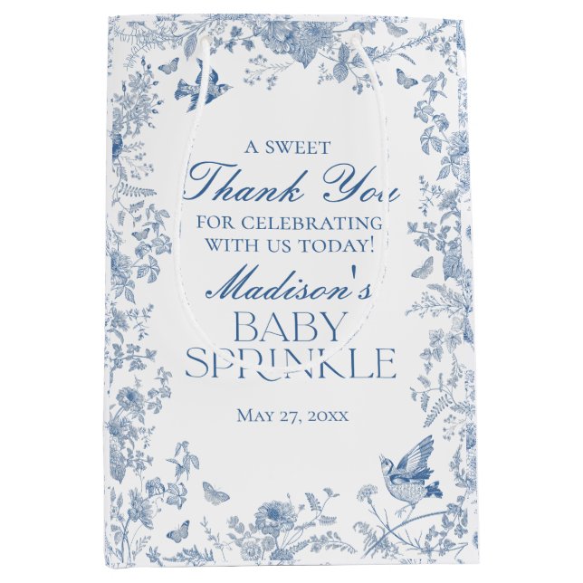 Blue Toile De Jouy Baby Sprinkle Favors (Framsidan)