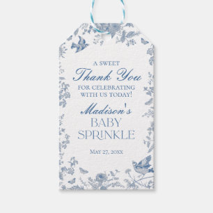 Blue Toile De Jouy Baby Sprinkle Favors Presentetikett