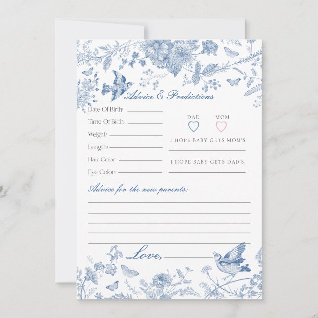 Blue Toile De Jouy Blommigt Advice for Baby Card Inbjudningar (Framsida)