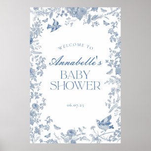 Blue Toile De Jouy Blommigt Baby Shower Välkomstsk Poster