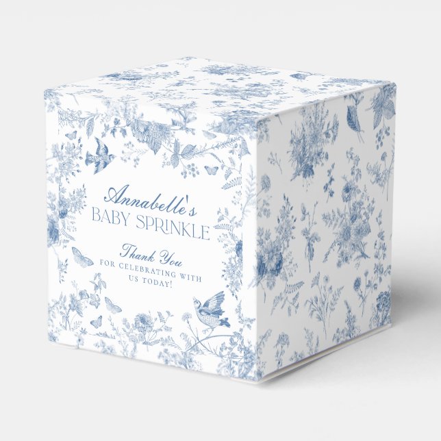 Blue Toile De Jouy Blommigt Baby Sprinkle Favoritb Presentaskar (Baksidan Sidan)