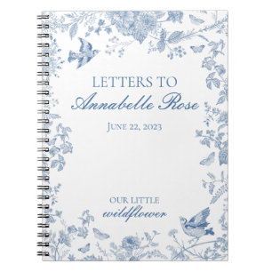 Blue Toile De Jouy Blommigt Brev till Birthday Gir Anteckningsbok
