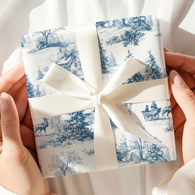 Blue Toile de Jouy Christmas Wrapping Paper Presentpapper (Skapare uppladdad)