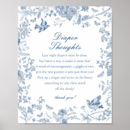 Blue Toile De Jouy Diaper Thoughts Baby Shower Poster