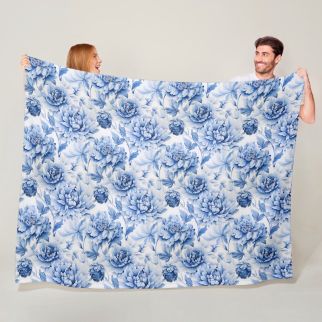 Blue Toile de Jouy Fleecefilt (På plats)