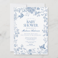 Blue Toile De Jouy Fransk Blommigt Baby Shower
