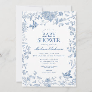 Blue Toile De Jouy Fransk Blommigt Baby Shower Inbjudningar