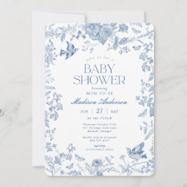 Blue Toile De Jouy Fransk Blommigt Baby Shower Inbjudningar