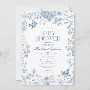 Blue Toile De Jouy Fransk Blommigt Baby Shower Inbjudningar
