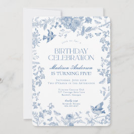 Blue Toile De Jouy Fransk Blommigt Födelsedagsfest Inbjudningar