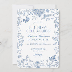 Blue Toile De Jouy Fransk Blommigt Födelsedagsfest Inbjudningar