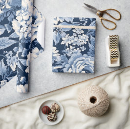 Blue Toile de Jouy jul Mönster Presentpapper