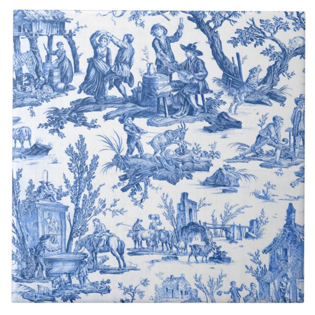 Blue Toile de Jouy Kakelplatta (Framsidan)