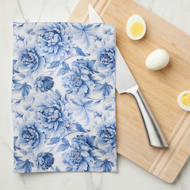 Blue Toile de Jouy Kökshandduk (Vikt i Fjärdedel)