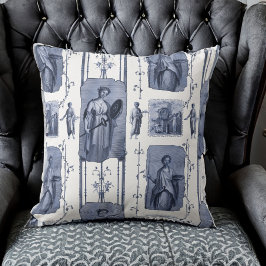 Blue Toile de Jouy Neoklassisk Gods och Goddesses Kudde