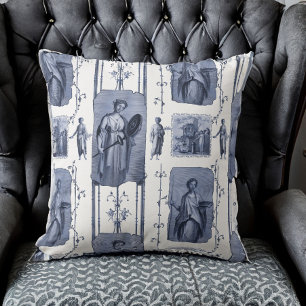Blue Toile de Jouy Neoklassisk Gods och Goddesses Kudde