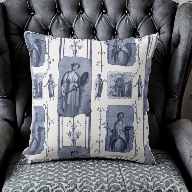 Blue Toile de Jouy Neoklassisk Gods och Goddesses Kudde (Skapare uppladdad)