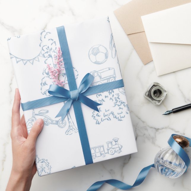 Blue Toile de Jouy Nursery Baby Shower Presentpapper (Gifting)