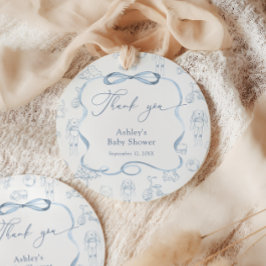 Blue Toile de Jouy Nursery Boy Shower Tack Gåvor Etiketter