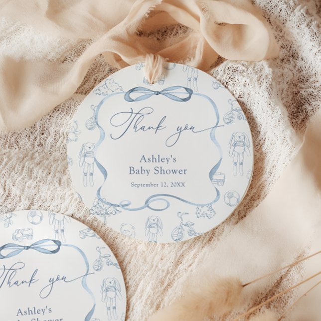 Blue Toile de Jouy Nursery Boy Shower Tack Gåvor Etiketter (Skapare uppladdad)