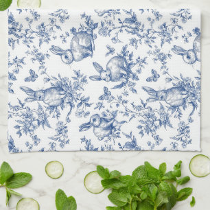 Blue Toile De Jouy Påskhare Kökshandduk