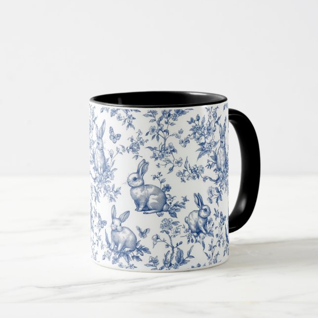 Blue Toile De Jouy Påskhare Mugg (Framsida höger)