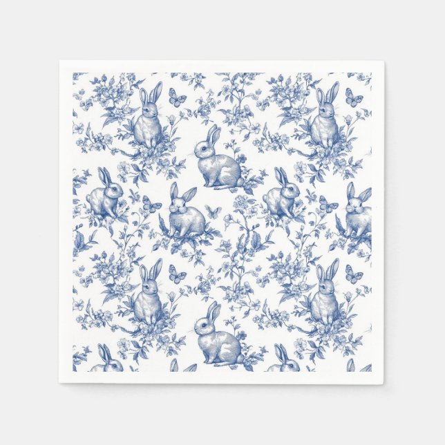 Blue Toile De Jouy Påskhare Pappersservett (Framsidan)