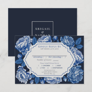 Blue Toile De Jouy Peony Bröllop OSA Tilläggskort