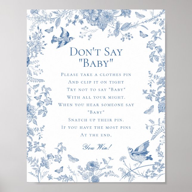 Blue Toile De Jouy säger inte att babyskor spelar  Poster (Framsidan)