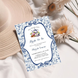 Blue Toile de jouy Tea Party Möhippa Inbjudningar